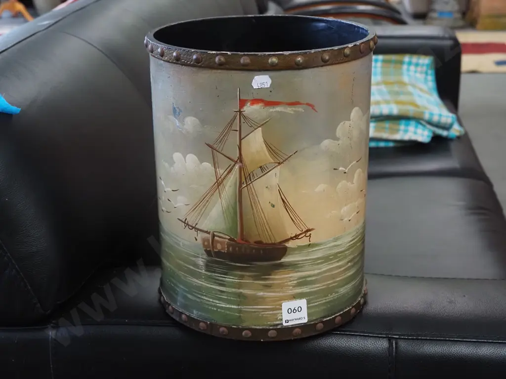 hand painted decorated wastepaper basket H285 Image 1++