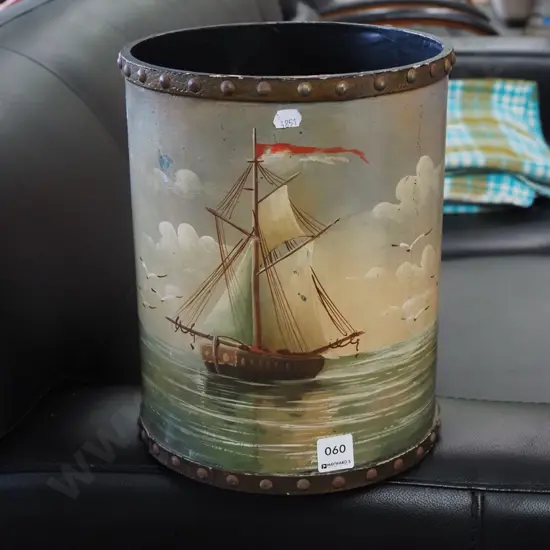 hand painted decorated wastepaper basket H285