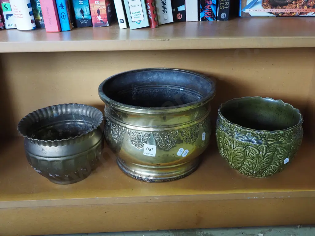 2x brass jardineres, cermaic jardinere Tallest H200 Image 1++