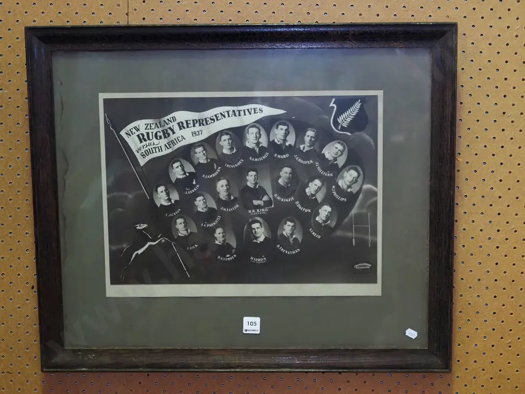framed print - NZ Rugby Representatives 1937 - some damage to print Image 1++