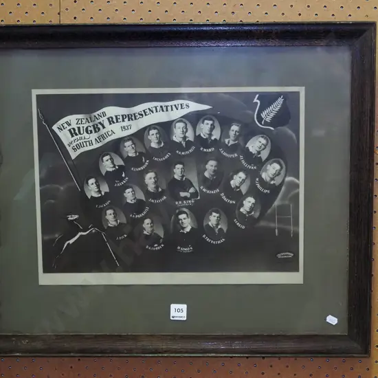 framed print - NZ Rugby Representatives 1937 - some damage to print