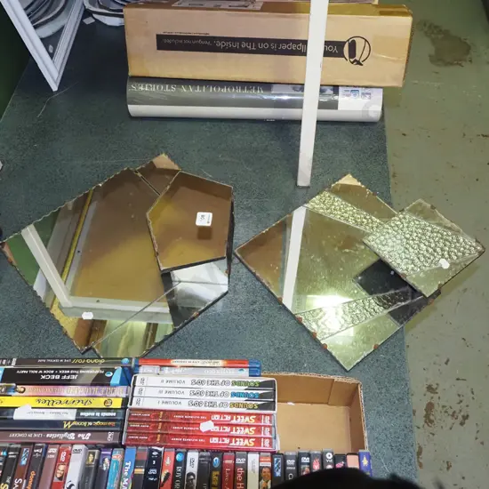 2x deco wall mounted mirrored pocket vases - some rust and tarnishing