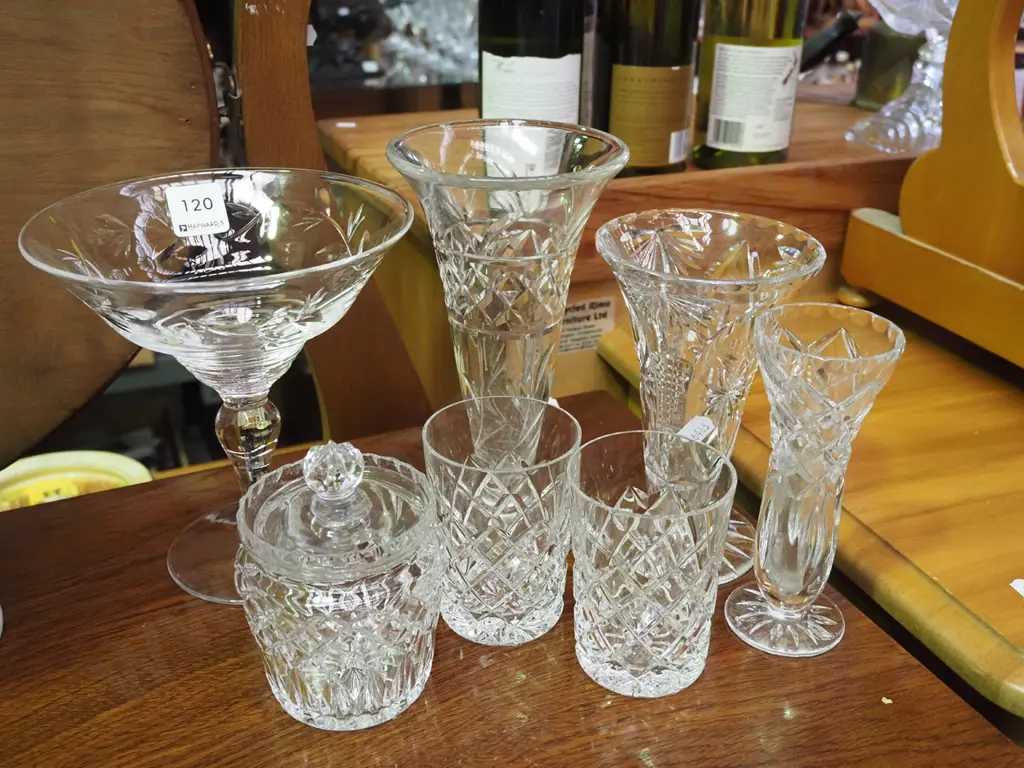 cut crystal tumblers, vases, lidded honey pot Image 1++