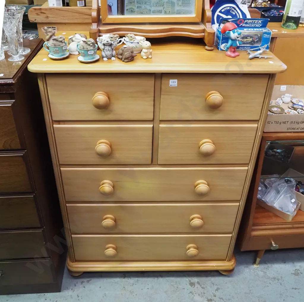 solid rimu 7 drawer tall boy - fading to varnish H1165 W860 D410 Image 1++