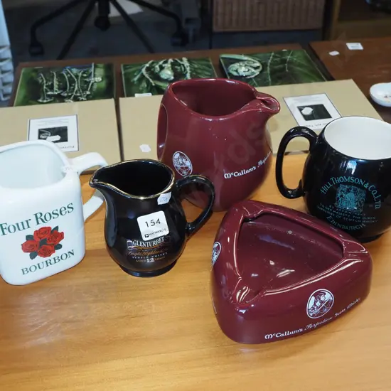 4x whisky jugs, ash tray