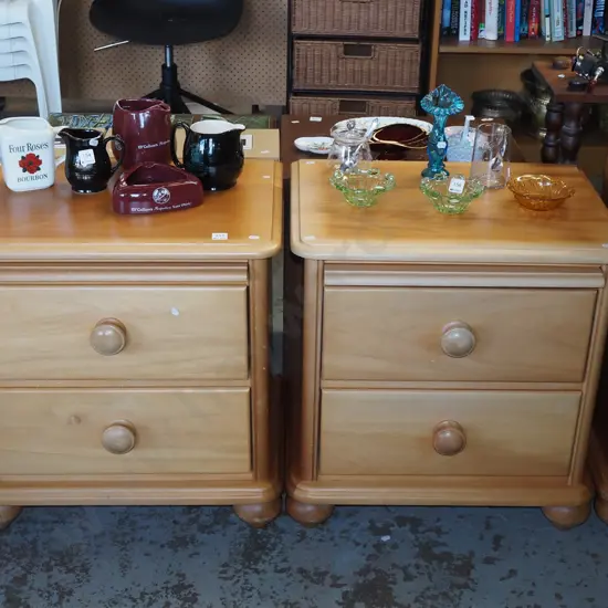 2x solid rimu and pine 2 drawer bedside cabiinetsa with pull out trays