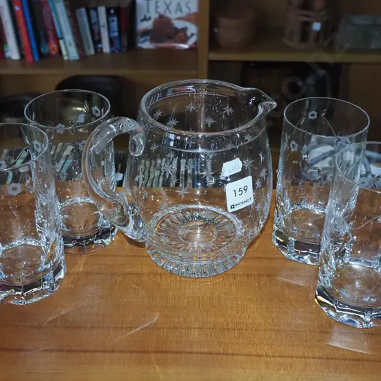 etched crystal jug, 4x tumblers H160