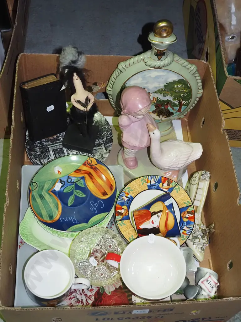 box; ceramic tea cups, saucers, figurines, plates etc Image 1++