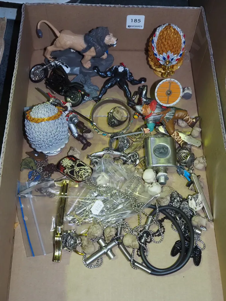 box; figurines, fantasy swords, plastic skulls etc Image 1++