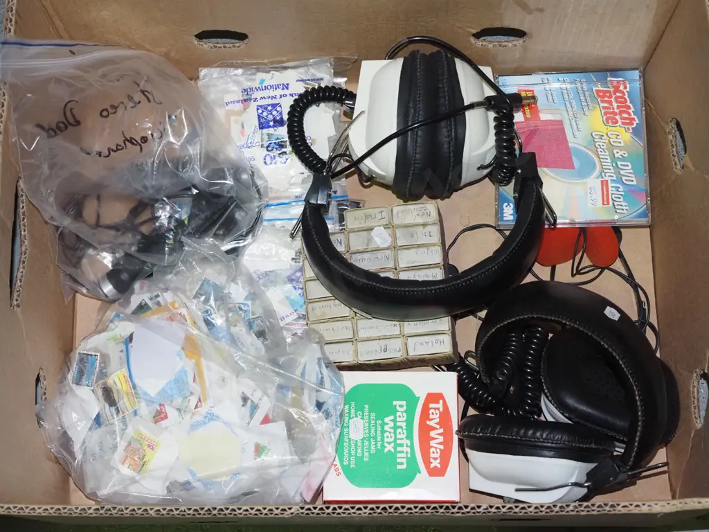 box; head phones, stamps, microphone etc Image 1++