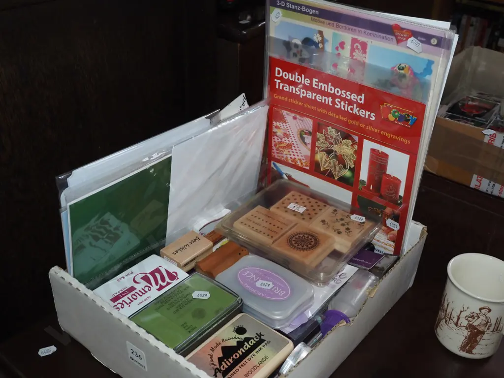 box of crafting supplies, stamps, cards, stickers etc Image 1++