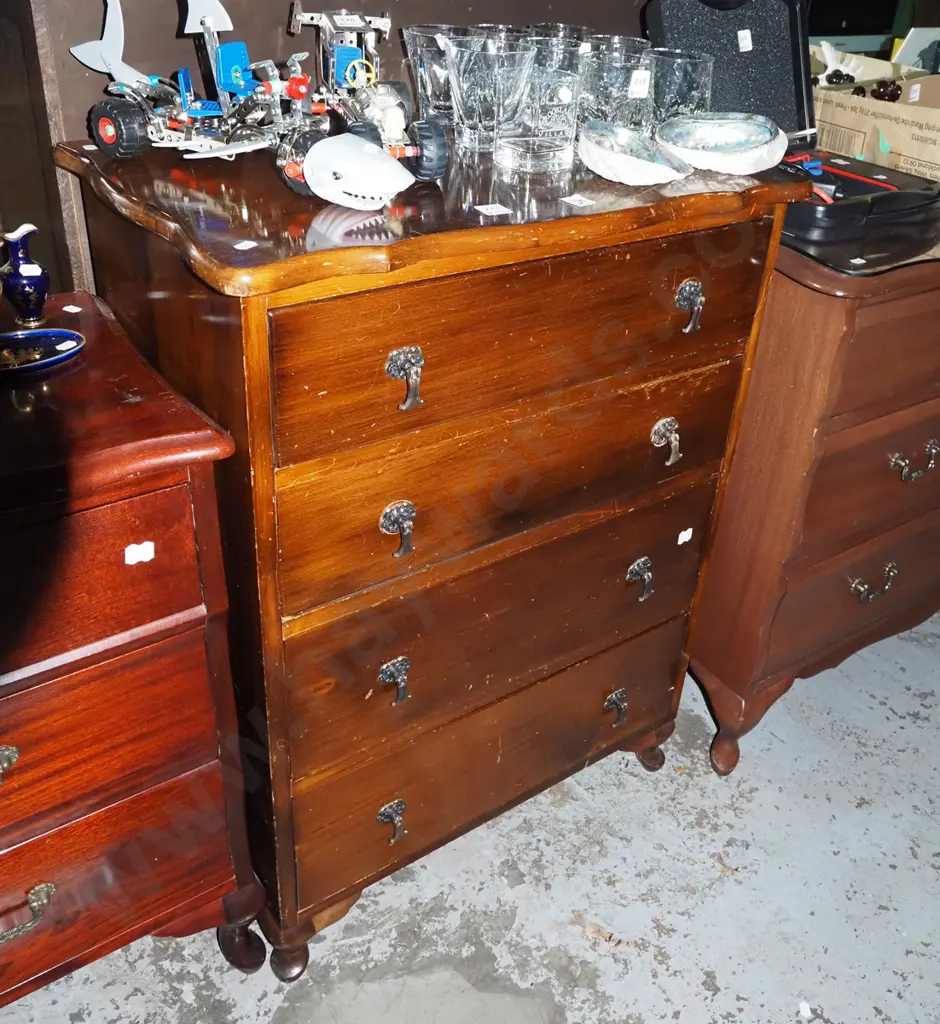 cab leg mahog 4 drawer chest H860 W640 D420 Image 1++