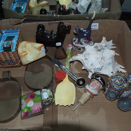 box; seashells, dog figurines, wizard of oz watch etc