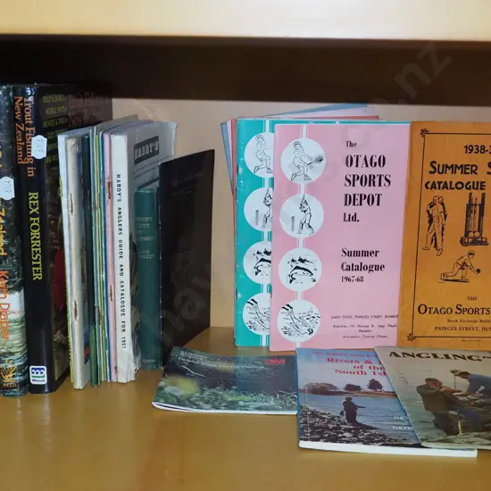shelf of sporting and fishing books