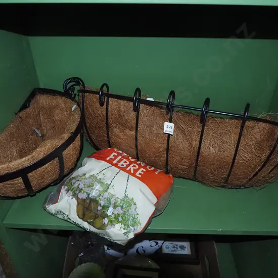 2x metal wall mounted flowere baskers, cocnut fibre