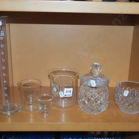 lab glass ware, crystal honey pot, bowl