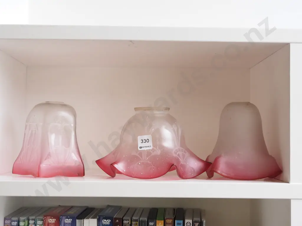 3x Edwardian glass light shades - 1 has white paints splatters Image 1++