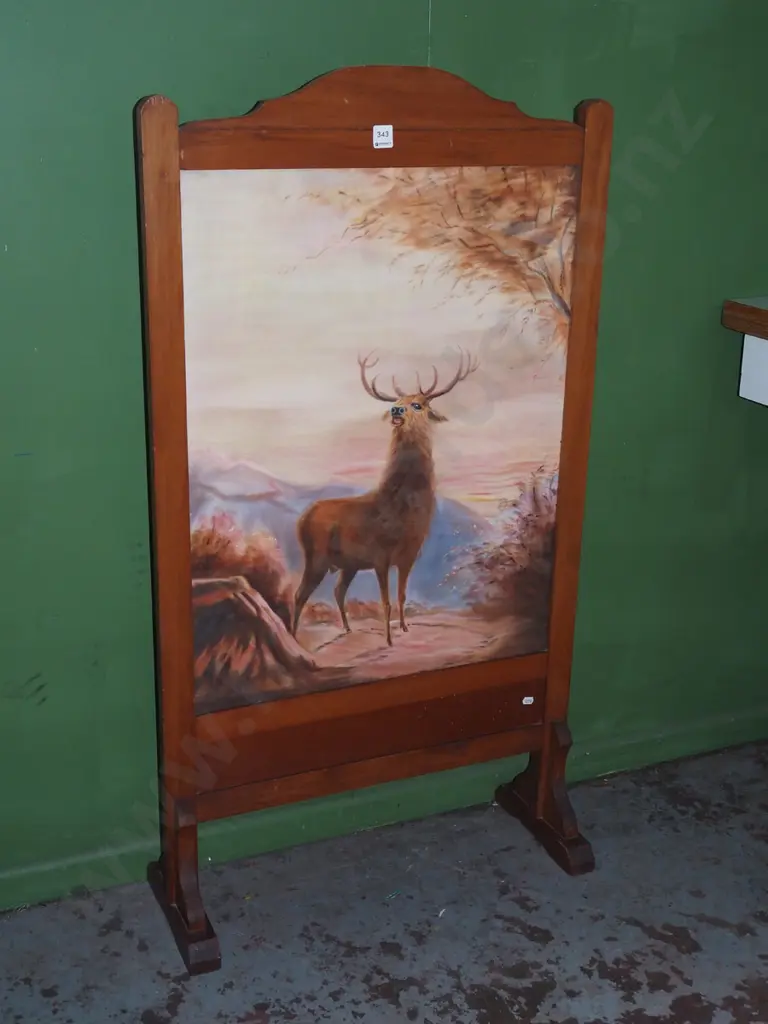 hand painted stag themed wood framed fireside screen - slight borer H1000 Image 1++