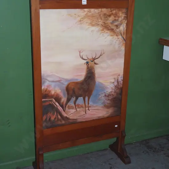 hand painted stag themed wood framed fireside screen - slight borer H1000
