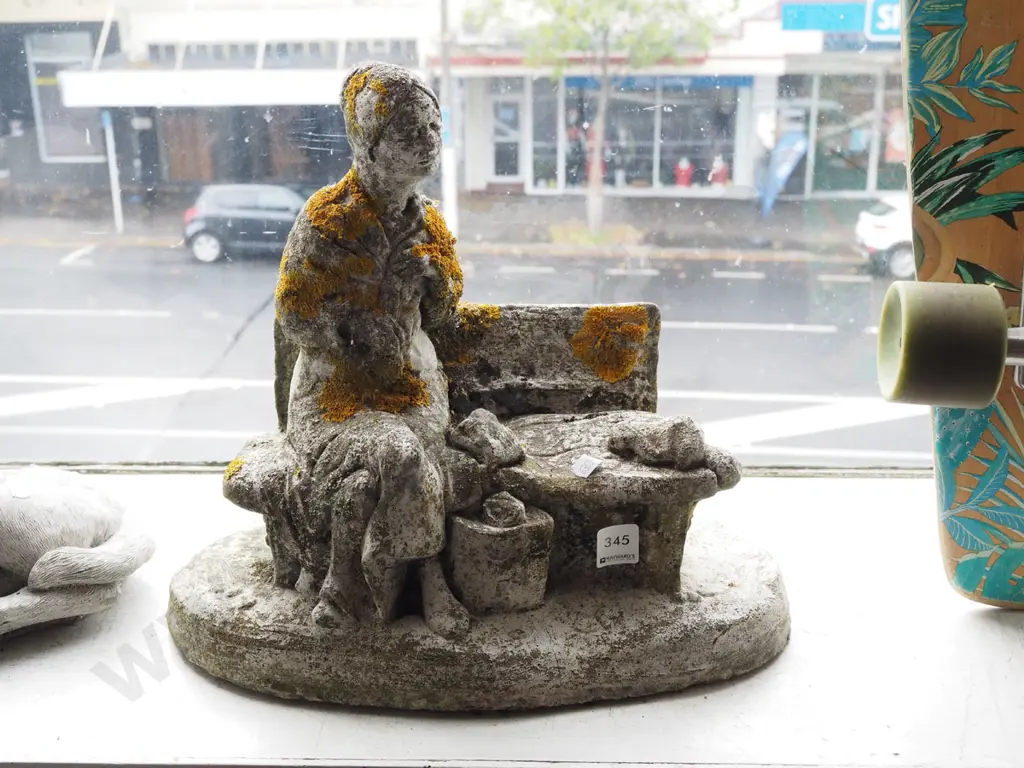 cast concrete figurine - woman on bench H330 Image 1++