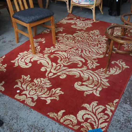 acrylic red and fawn floral patterned edge floor mat L2300 W1600