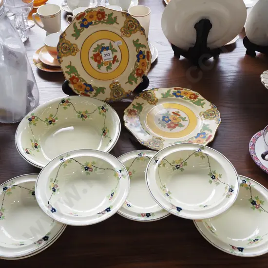 coronation ware sweet set, 2x Maddock and Sons floral plates