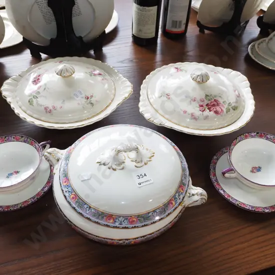 2x Meakin lidded vege, soup, cups, saucers etc