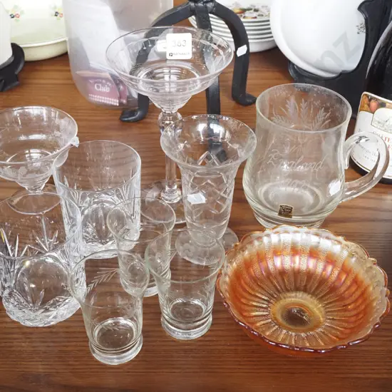 etched comports, cut crystal whisky tumblers, vases etc