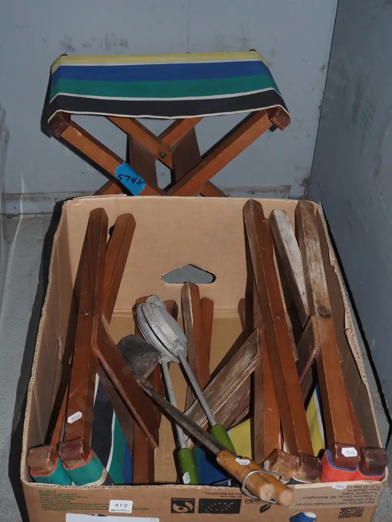 4x canvas striped foldaway stools, 2x camp fire toastie pie makers Image 1++