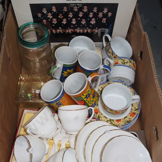 box; cups, saucers, plates etc