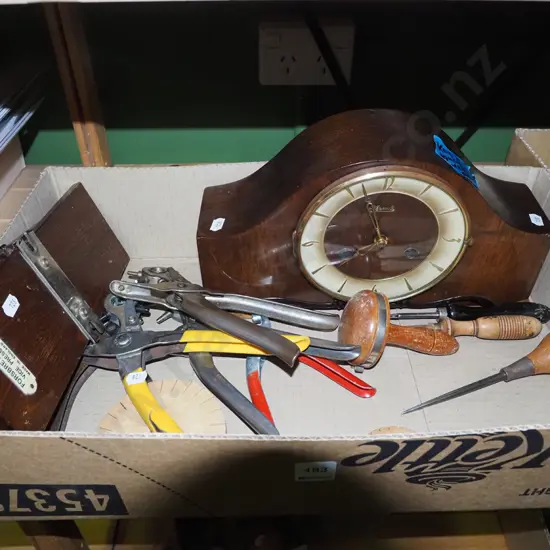 box; mantle clock, tie press, sock mushroom etc