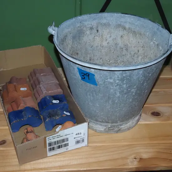 galvanised bucket, pot plant stands