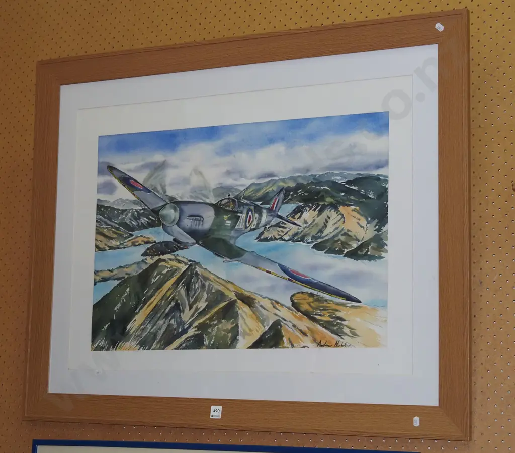 Andrew Nicholson - framed watercolour - warbird over Wanaka Image 1++