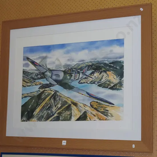 Andrew Nicholson - framed watercolour - warbird over Wanaka