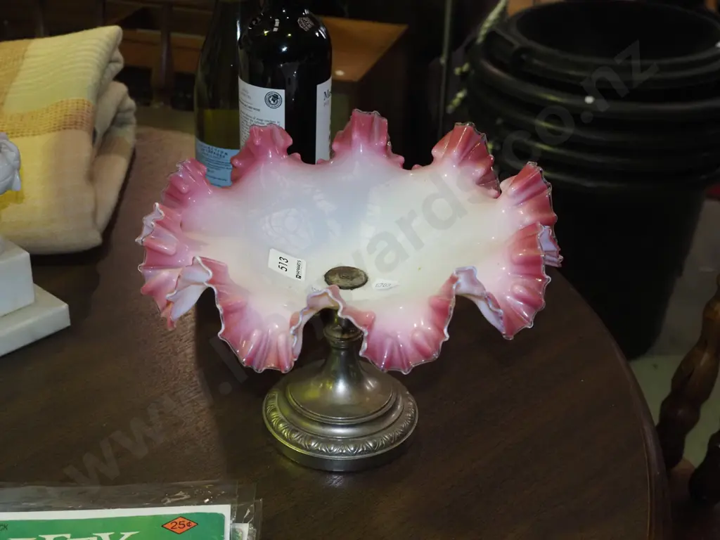 brass based frilled glass comport - some rust H190 Image 1++