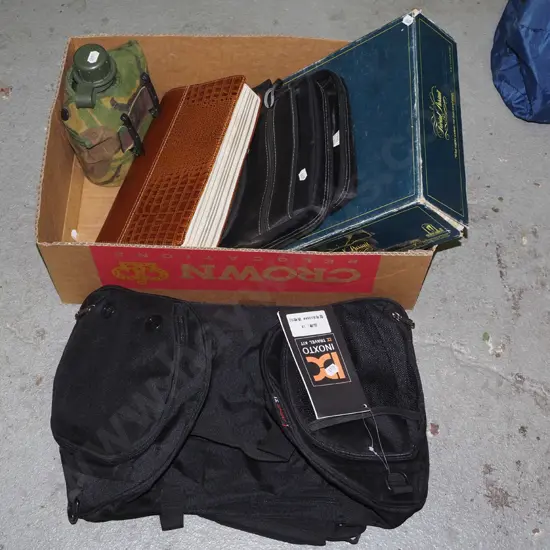 box; drink bottle, bible in soft case, small bag etc