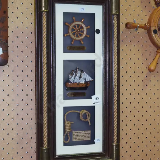 maritime themed shadow box, wall ship's wheel - black dots