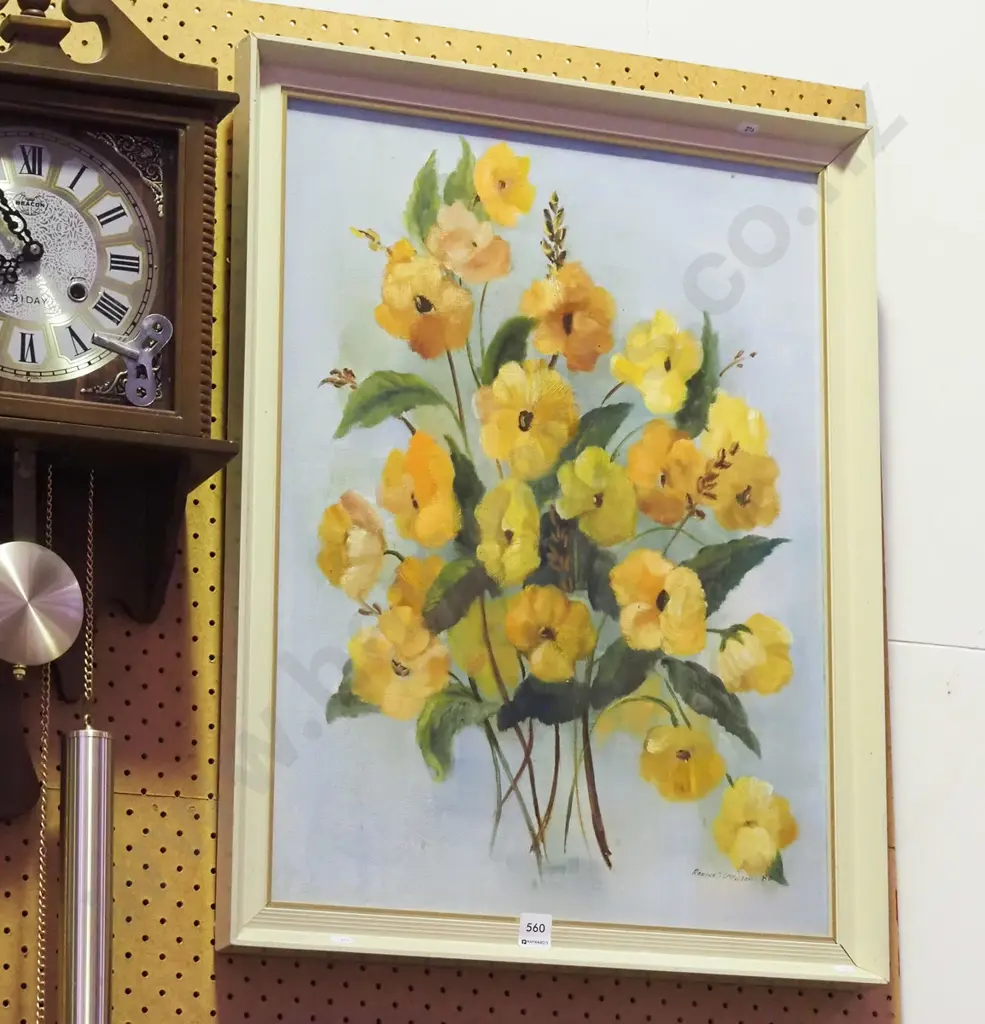 Robina Templeton '80  framed oil - on board - yellow flowers Image 1++