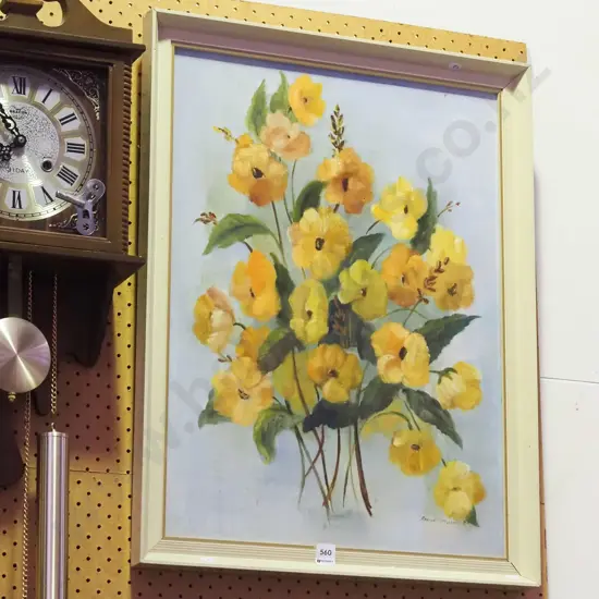 Robina Templeton '80  framed oil - on board - yellow flowers