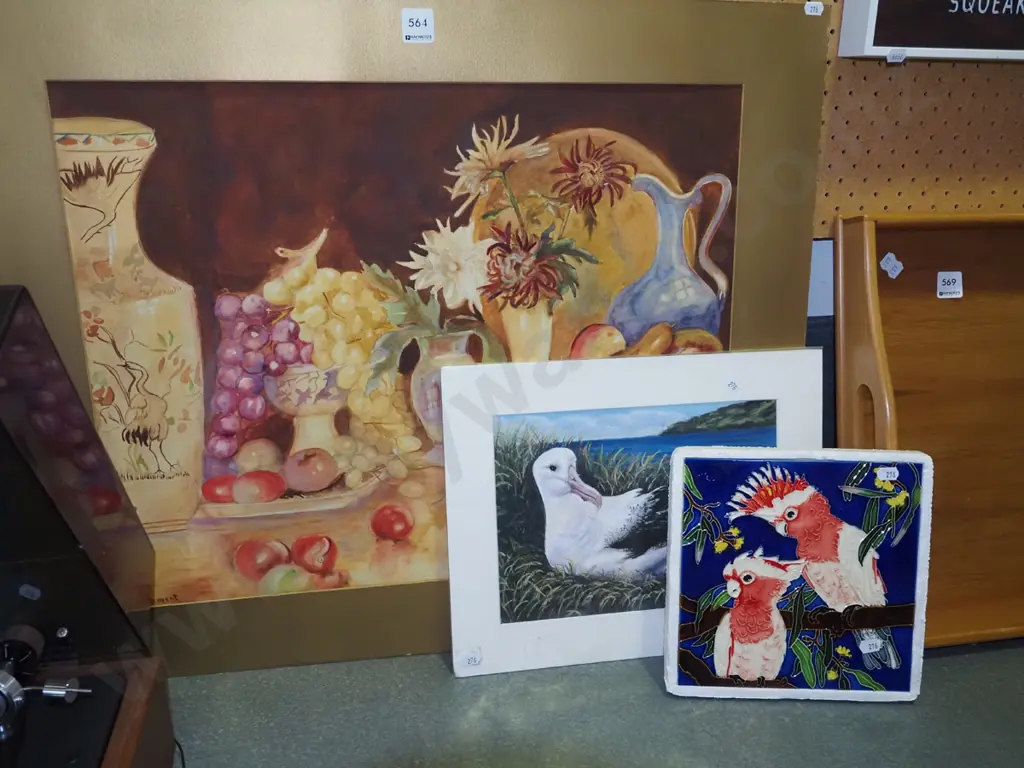 picture tile, albatross print, still life watercolour Image 1++