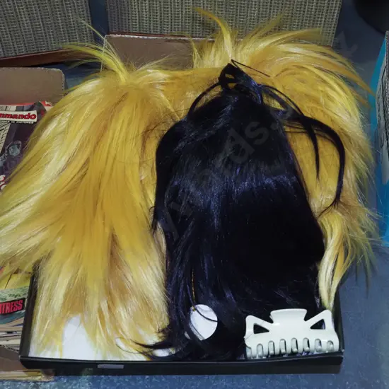 box of novelty wigs