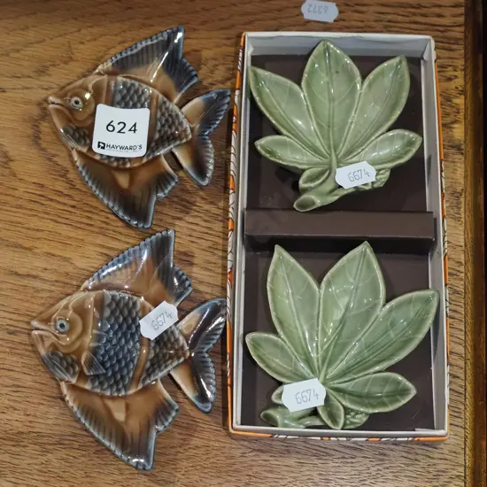small Wade leaf dishes, trpoical fish dishes