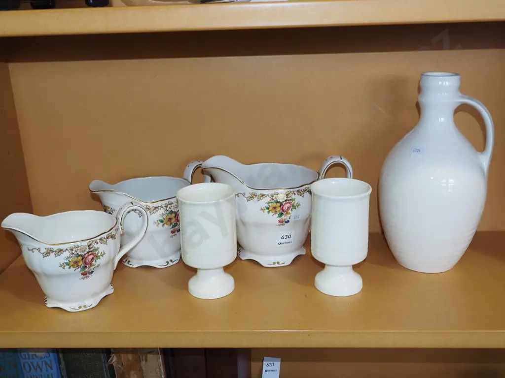 3x Grindley Royal Petal graduated jugs, bottle jug, 2x goblets Tallest H280 Image 1++