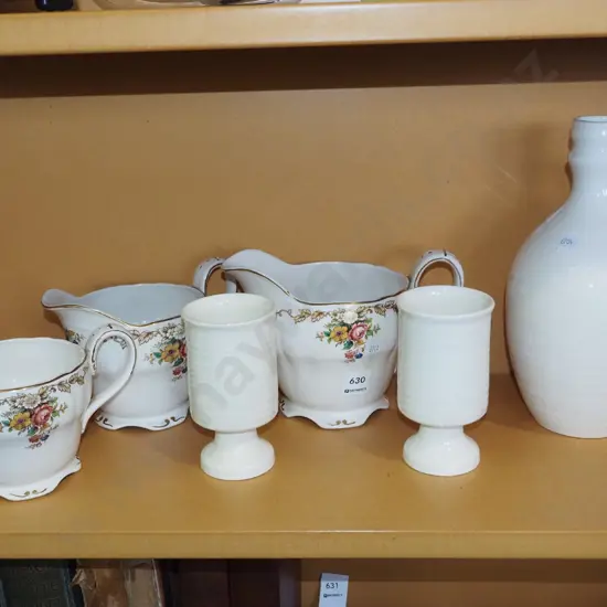 3x Grindley Royal Petal graduated jugs, bottle jug, 2x goblets Tallest H280