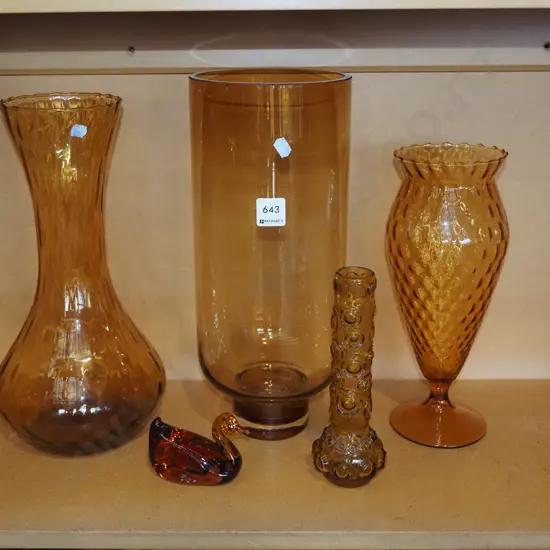 amber glass swan, vases Tallest H360