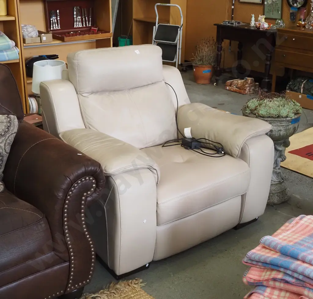 taupe vinyl  upholstered electric chair - needs a clean  Image 1++