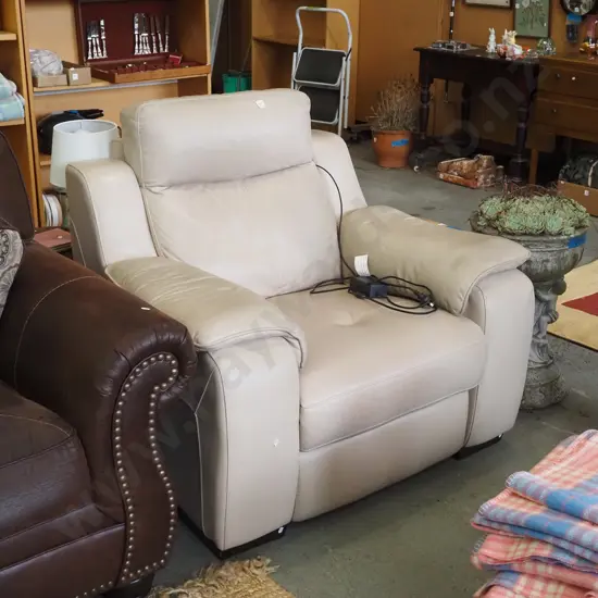 taupe vinyl  upholstered electric chair - needs a clean 
