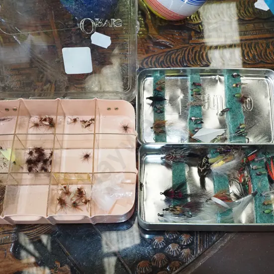 2x containers of fly fishing flies