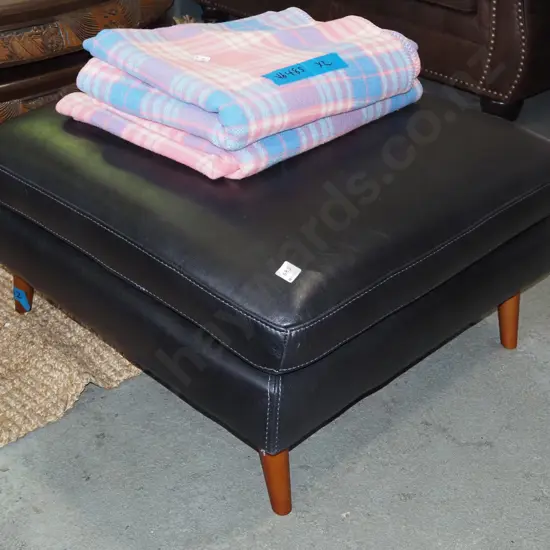 black leather upholstered ottoman/footstool H400 W780 D780