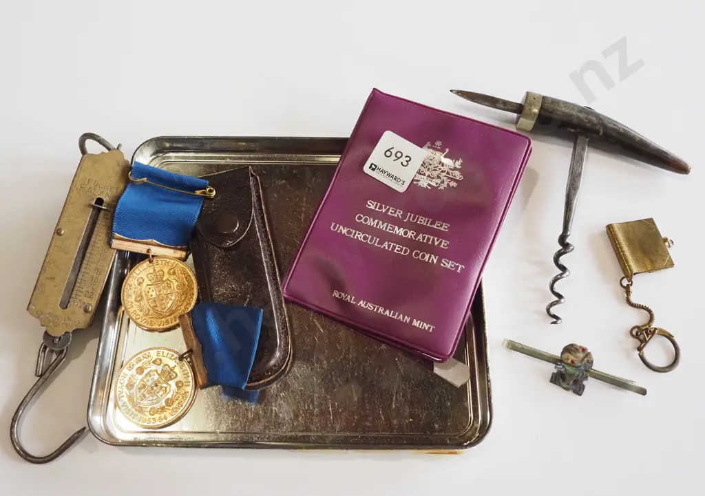 tray; coins, medals, spring scales  etc Image 1++